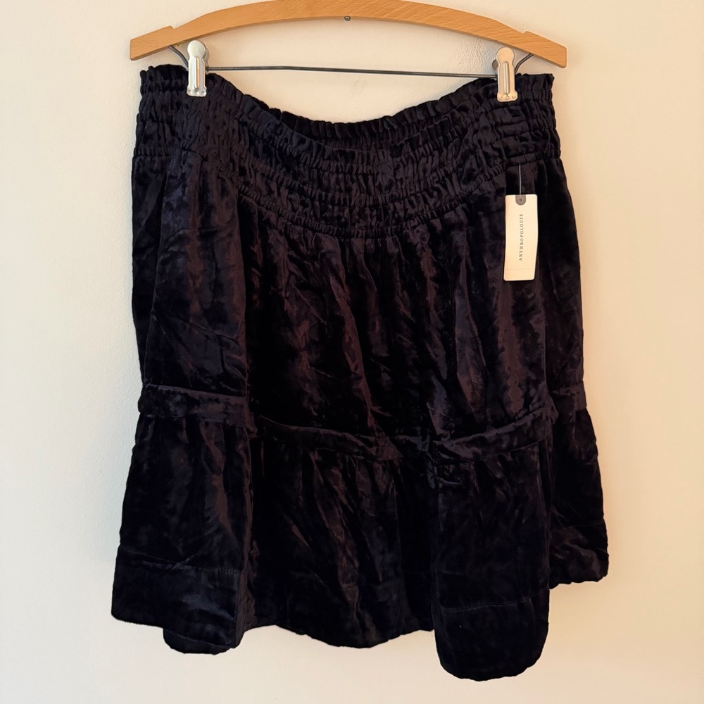 NWT Anthropologie by Anthropologie Somerset Velvet Mini Skirt Black Size XL